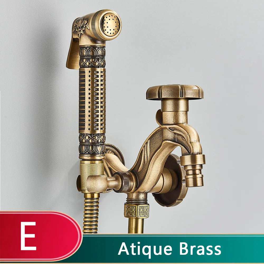 Old World Antique Brass Dragon Carved Wall Faucet