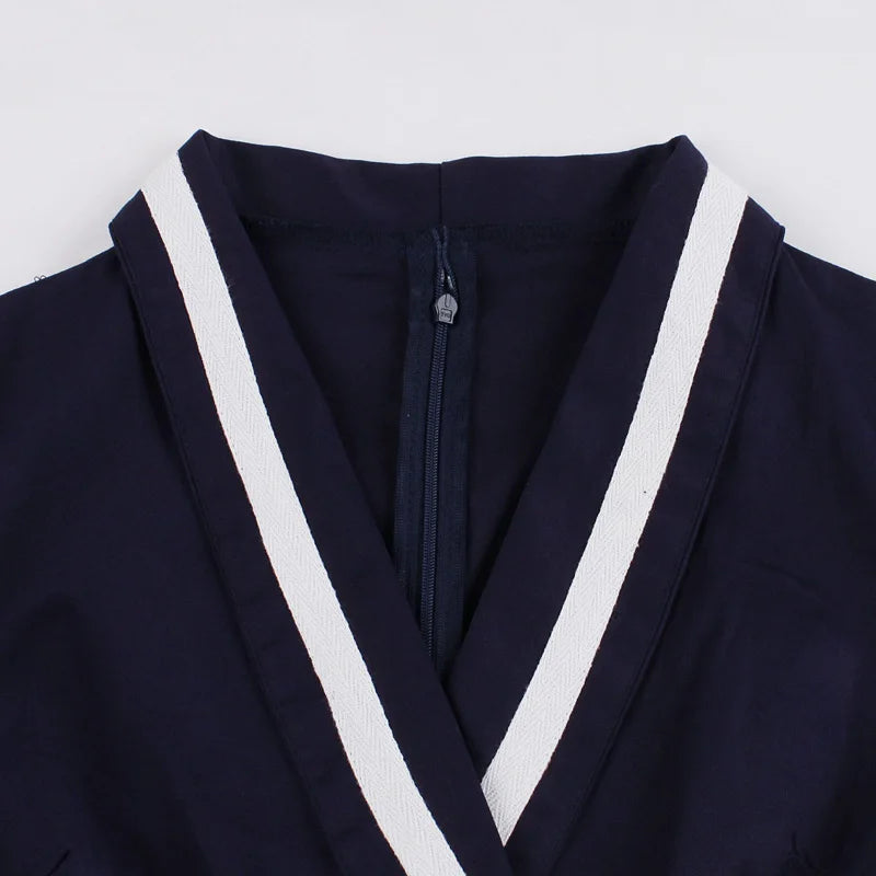 Contrast Trim Wrap Collar Fit & Flare Dress