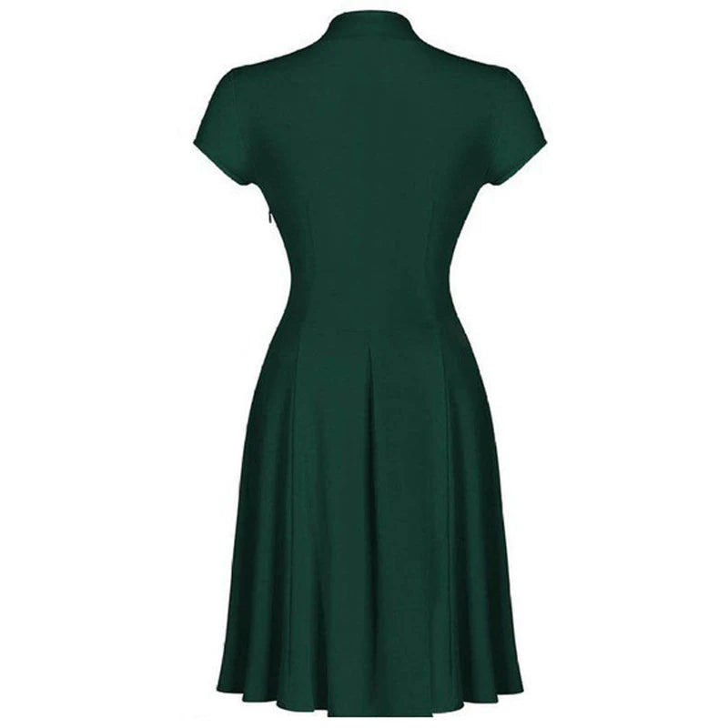Cap Sleeve Pleated Bodice A Line Midi Dress