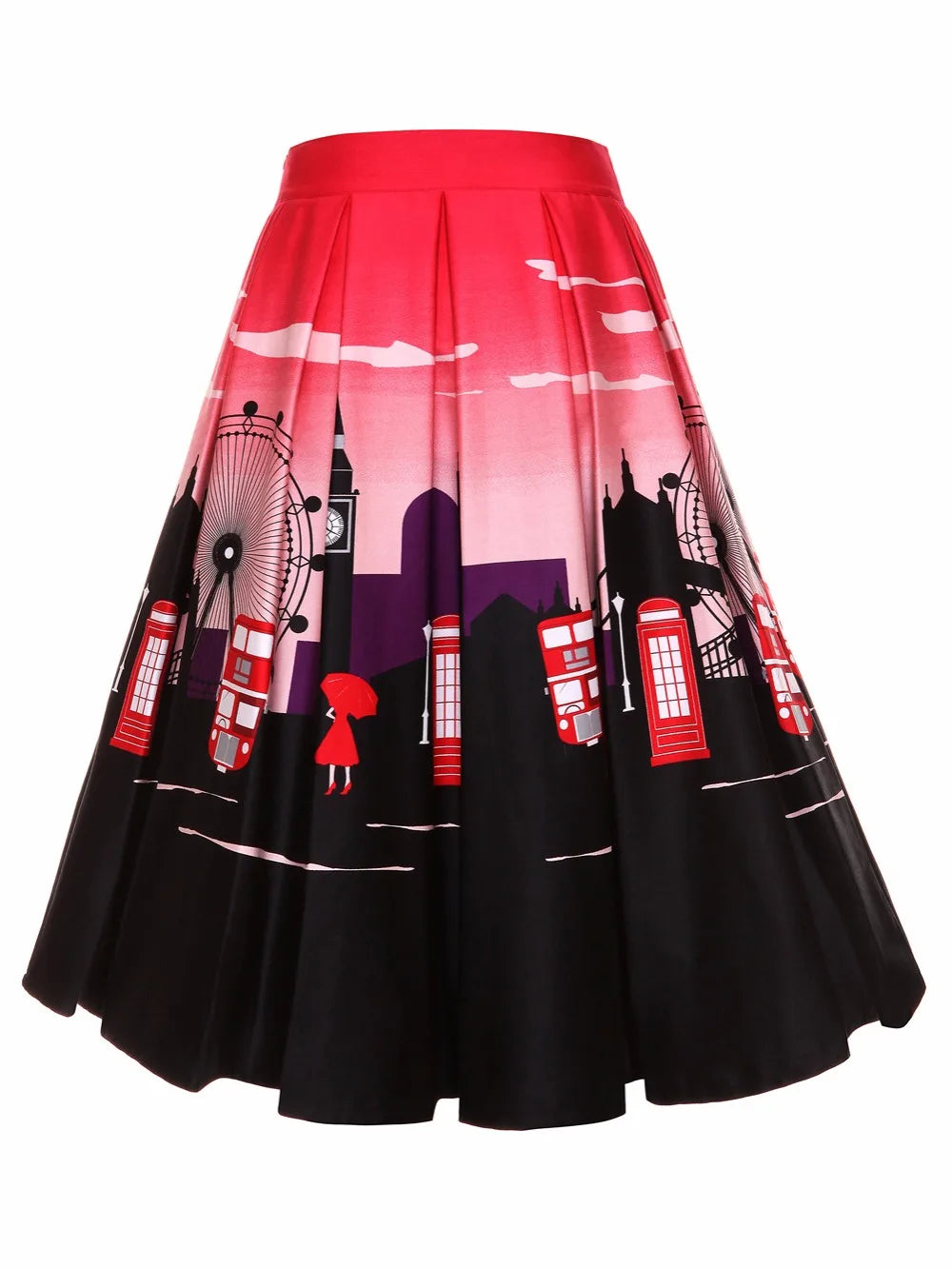 High Waist Scenic Print A Line Midi Skirt