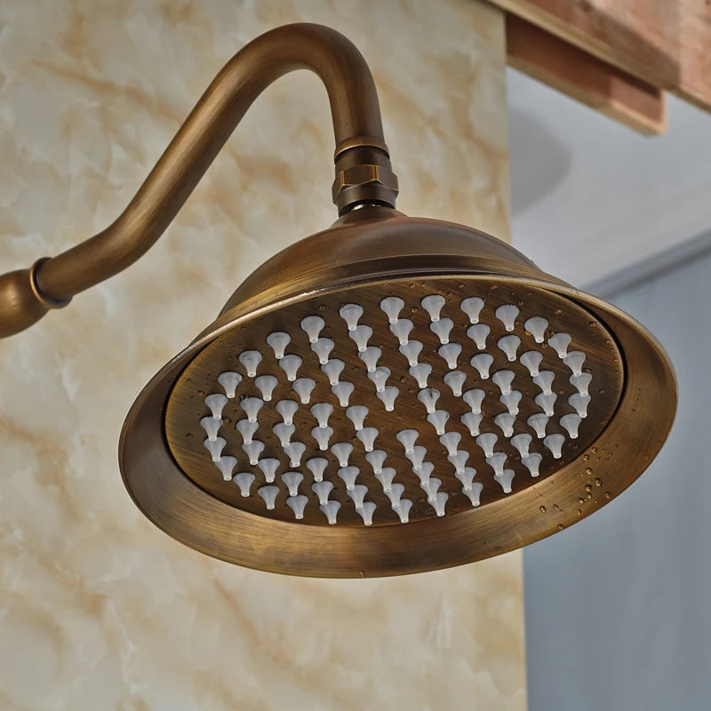 Classic Americana Antique Brass 8" Rainfall Shower Faucet Set