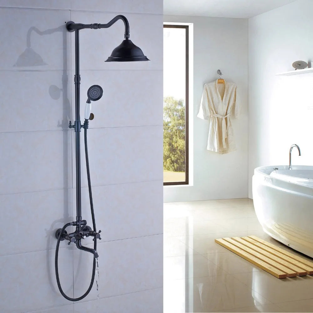 Classic Americana Antique Brass 8" Rainfall Shower Faucet Set