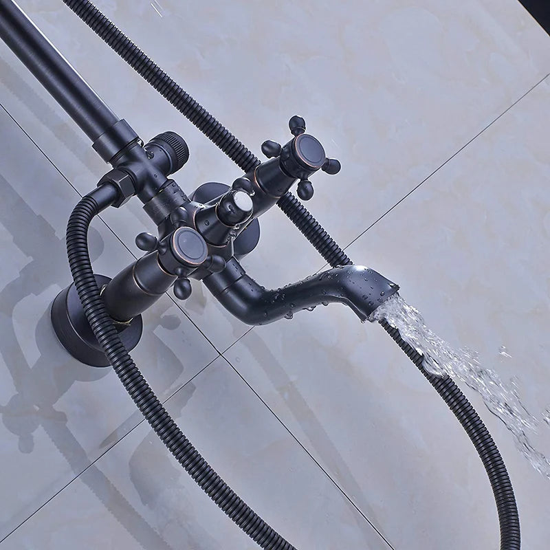 Classic Americana Antique Brass 8" Rainfall Shower Faucet Set