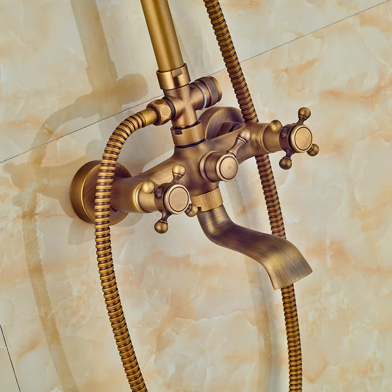 Classic Americana Antique Brass 8" Rainfall Shower Faucet Set