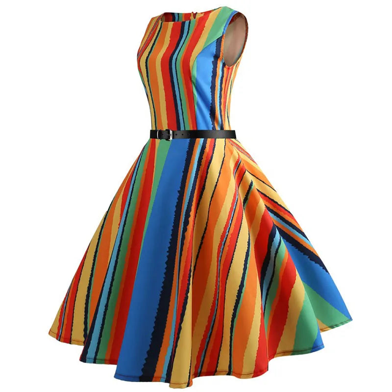 Floral Print Women Summer Dress Hepburn 50s 60s Retro Swing Vintage Dress A-Line Party Dresses With Belt jurken