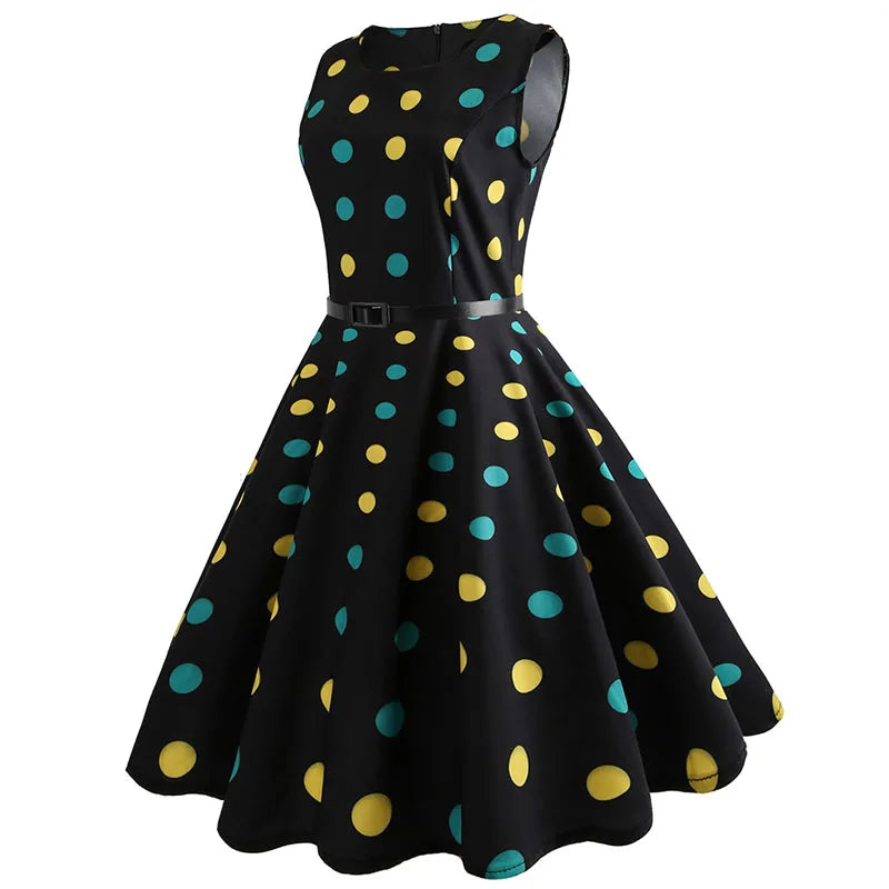 Floral Print Women Summer Dress Hepburn 50s 60s Retro Swing Vintage Dress A-Line Party Dresses With Belt jurken