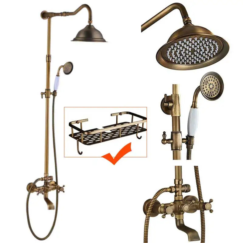 Classic Americana Antique Brass 8" Rainfall Shower Faucet Set