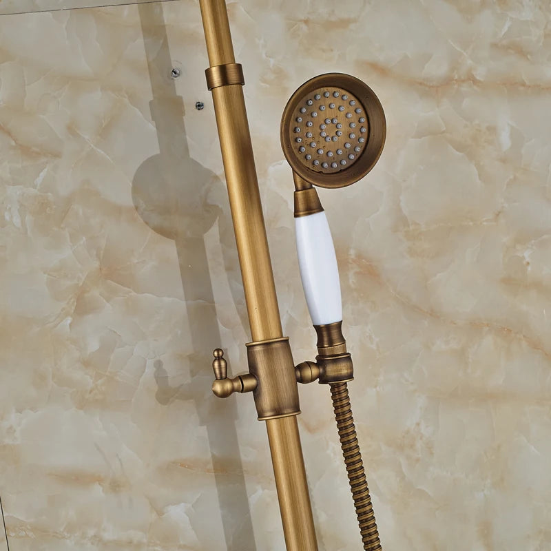 Classic Americana Antique Brass 8" Rainfall Shower Faucet Set