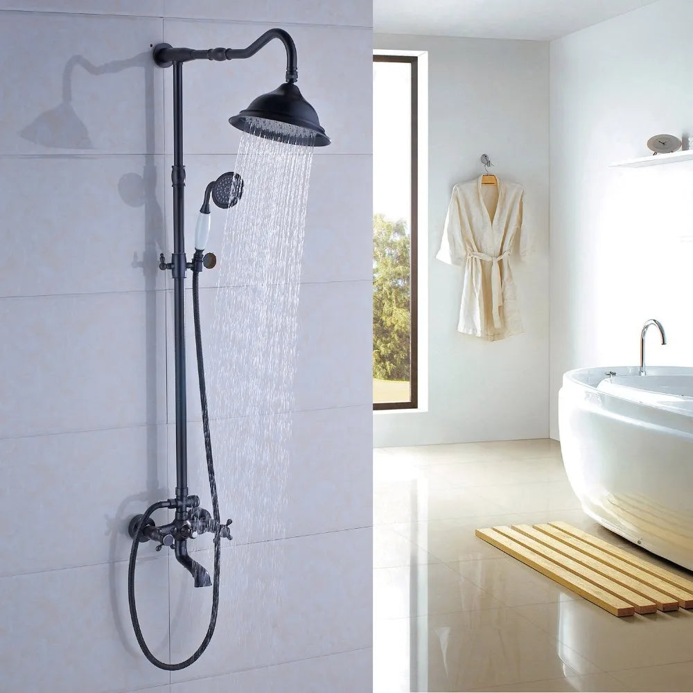 Classic Americana Antique Brass 8" Rainfall Shower Faucet Set