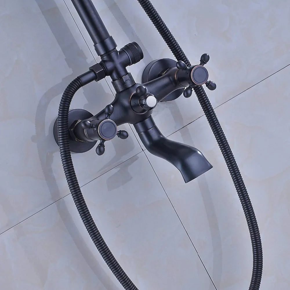 Classic Americana Antique Brass 8" Rainfall Shower Faucet Set