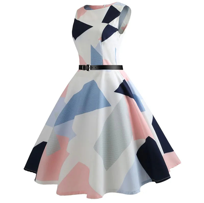 Floral Print Women Summer Dress Hepburn 50s 60s Retro Swing Vintage Dress A-Line Party Dresses With Belt jurken