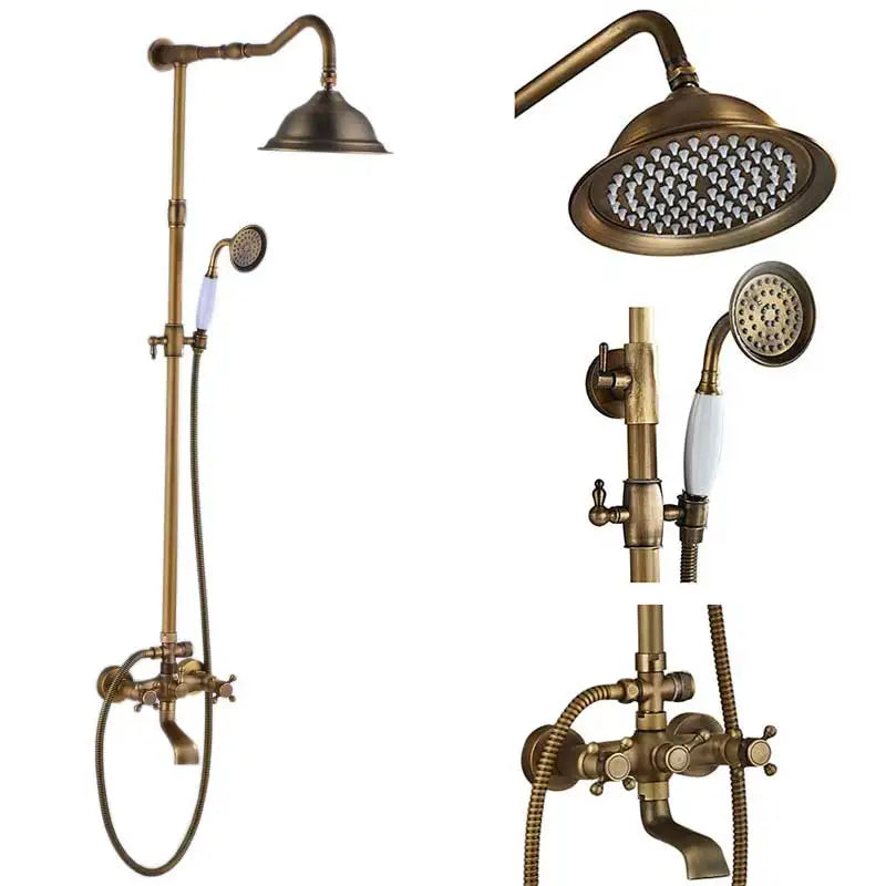 Classic Americana Antique Brass 8" Rainfall Shower Faucet Set