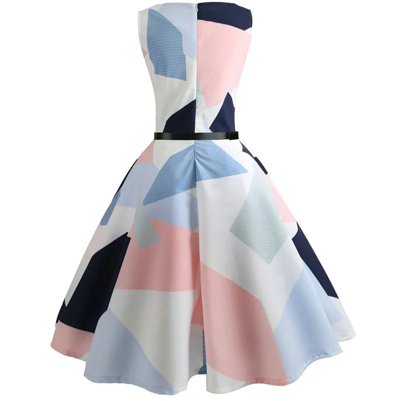 Floral Print Women Summer Dress Hepburn 50s 60s Retro Swing Vintage Dress A-Line Party Dresses With Belt jurken