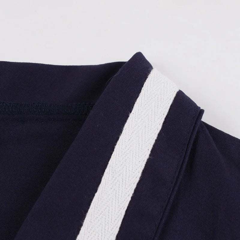 Contrast Trim Wrap Collar Fit & Flare Dress