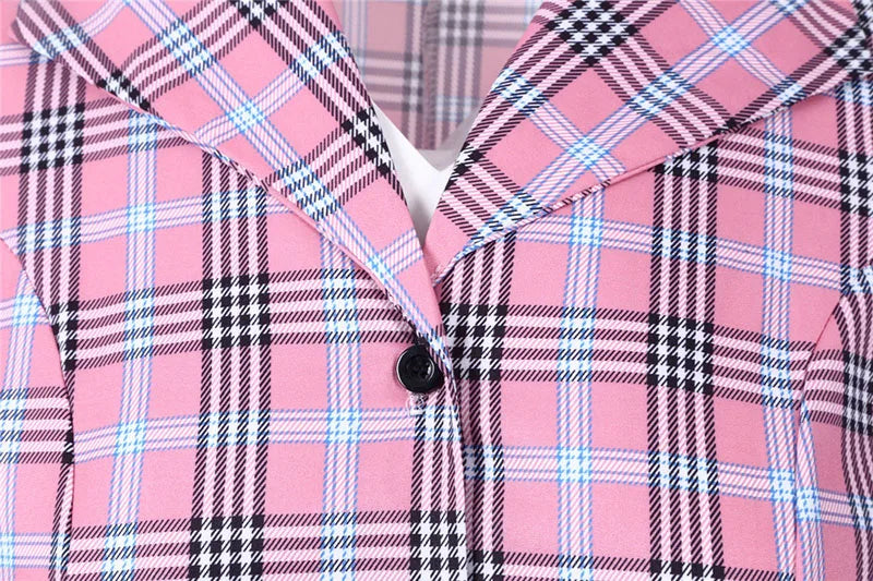 Short Sleeve Plaid Button Front Midi Dress with Belt