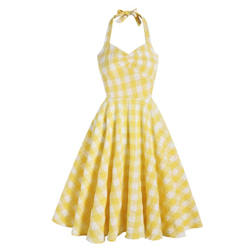 Halter Gingham Fit & Flare Dress