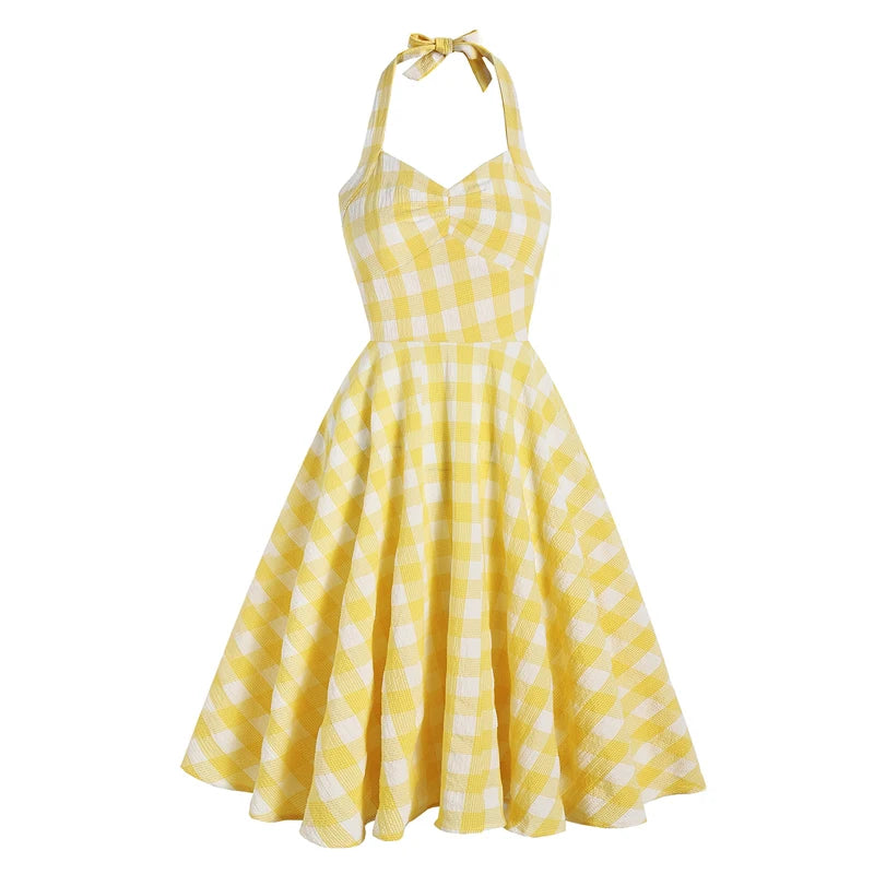 Halter Gingham Fit & Flare Dress