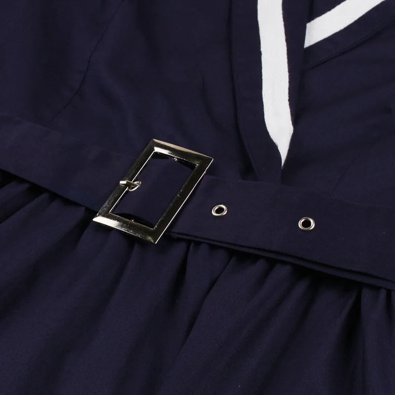 Contrast Trim Wrap Collar Fit & Flare Dress