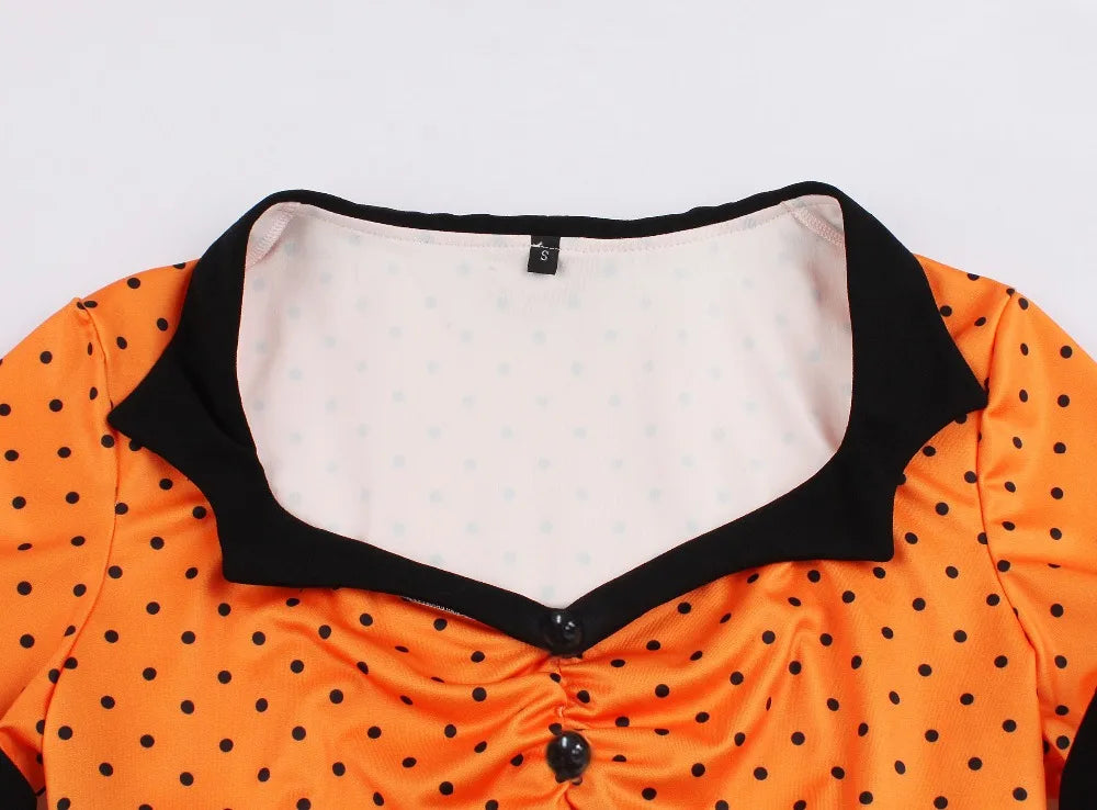 Short Sleeve Polka Dot Panel Fit and Flare Midi Dress