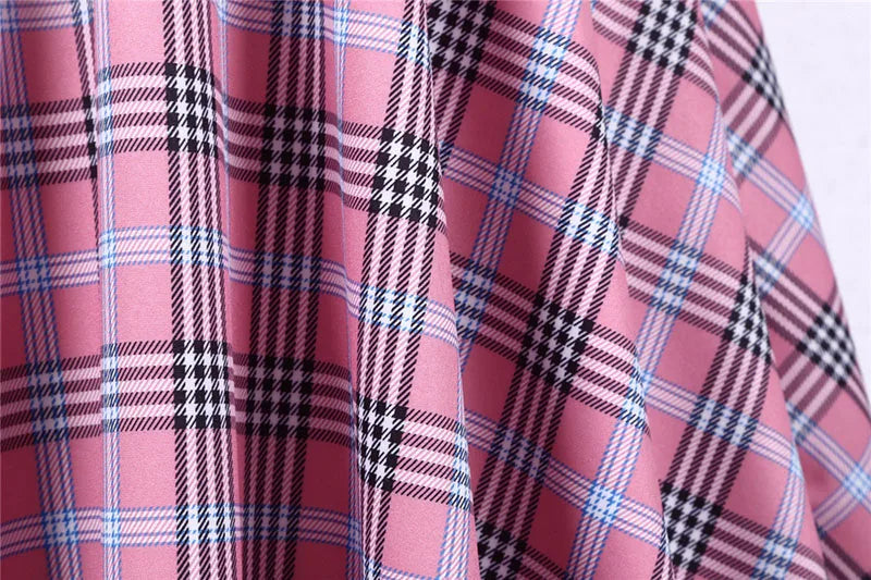Short Sleeve Plaid Button Front Midi Dress with Belt