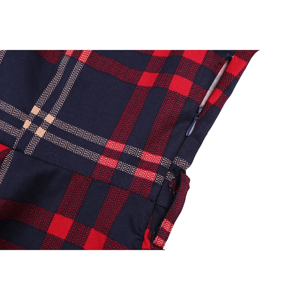 Short Sleeve Plaid Fit and Flare Midi Dress with Tie Belt