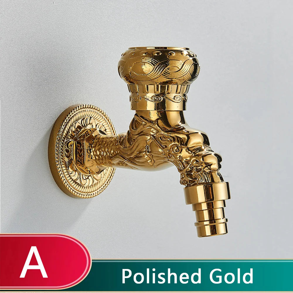 Old World Antique Brass Dragon Carved Wall Faucet