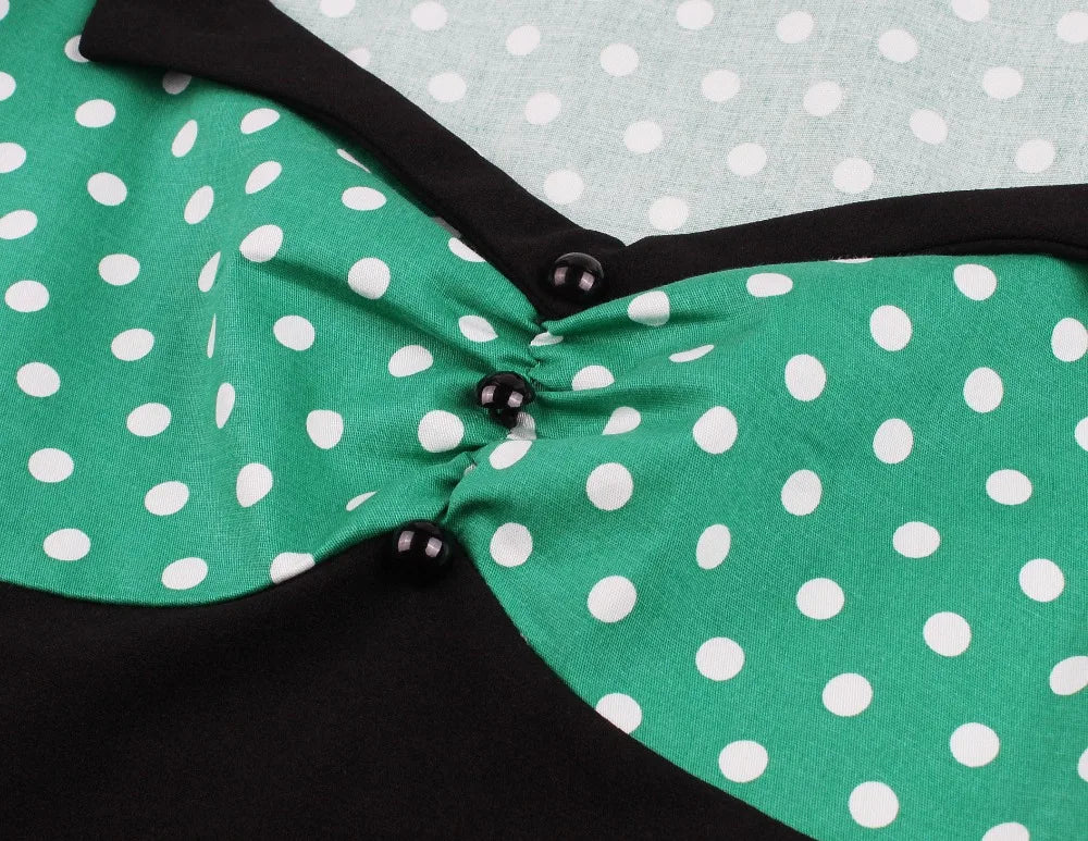 Short Sleeve Polka Dot Panel Fit and Flare Midi Dress