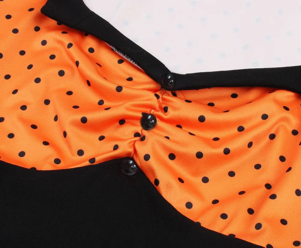 Short Sleeve Polka Dot Panel Fit and Flare Midi Dress