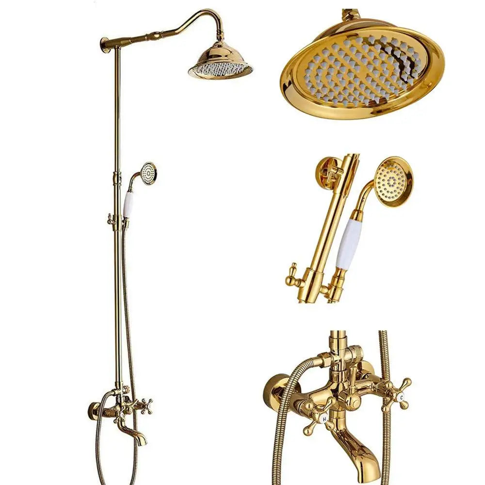 Classic Americana Antique Brass 8" Rainfall Shower Faucet Set