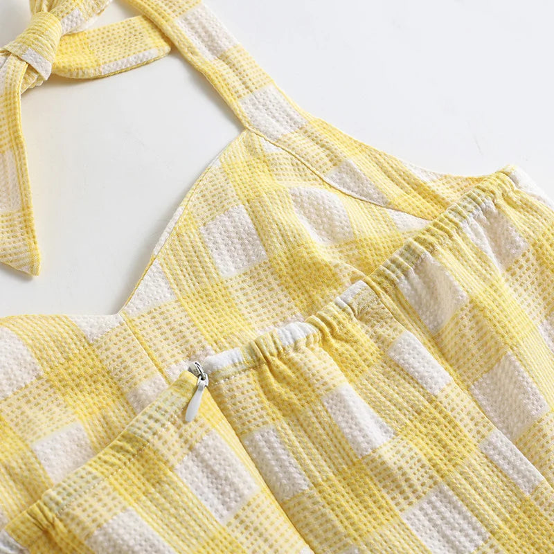Halter Gingham Fit & Flare Dress
