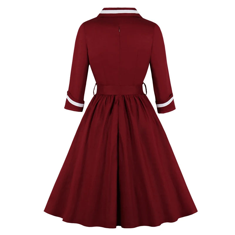 Contrast Trim Wrap Collar Fit & Flare Dress