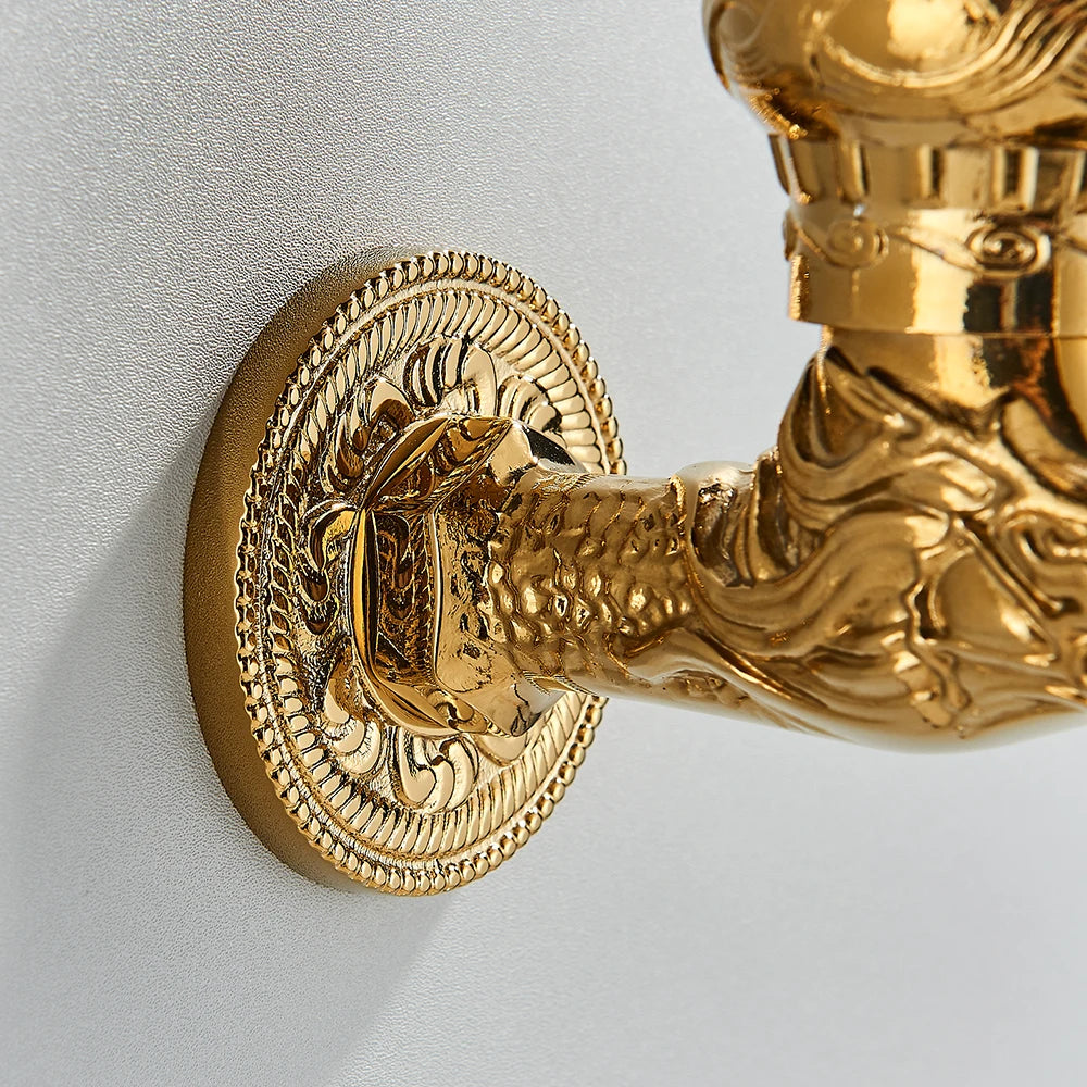 Old World Antique Brass Dragon Carved Wall Faucet