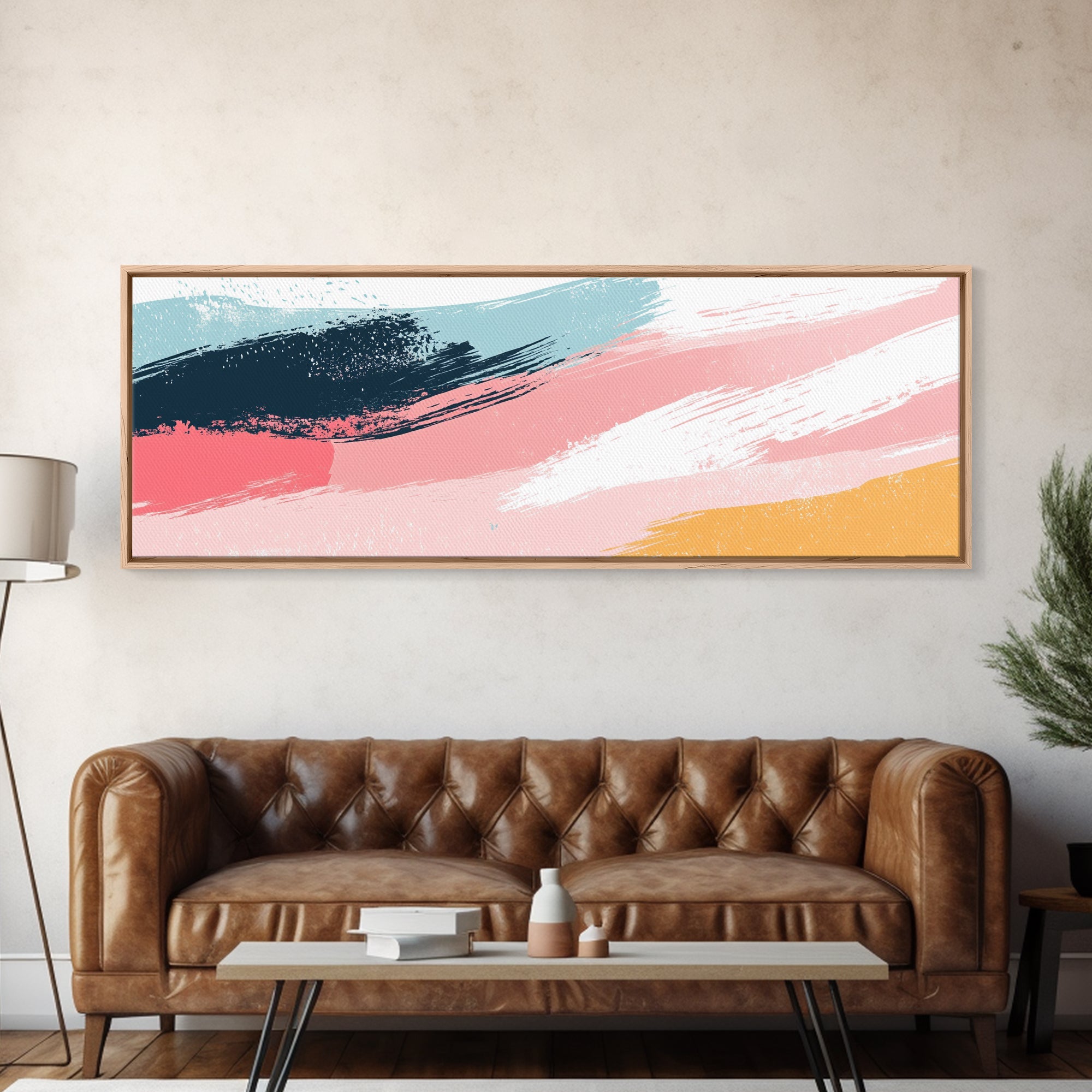 Retro 90s Inspired Wall Art, Framed Canvas Print, Pink and Cerise Swishes, Boho Abstract Art, Modern Art / Home Decor