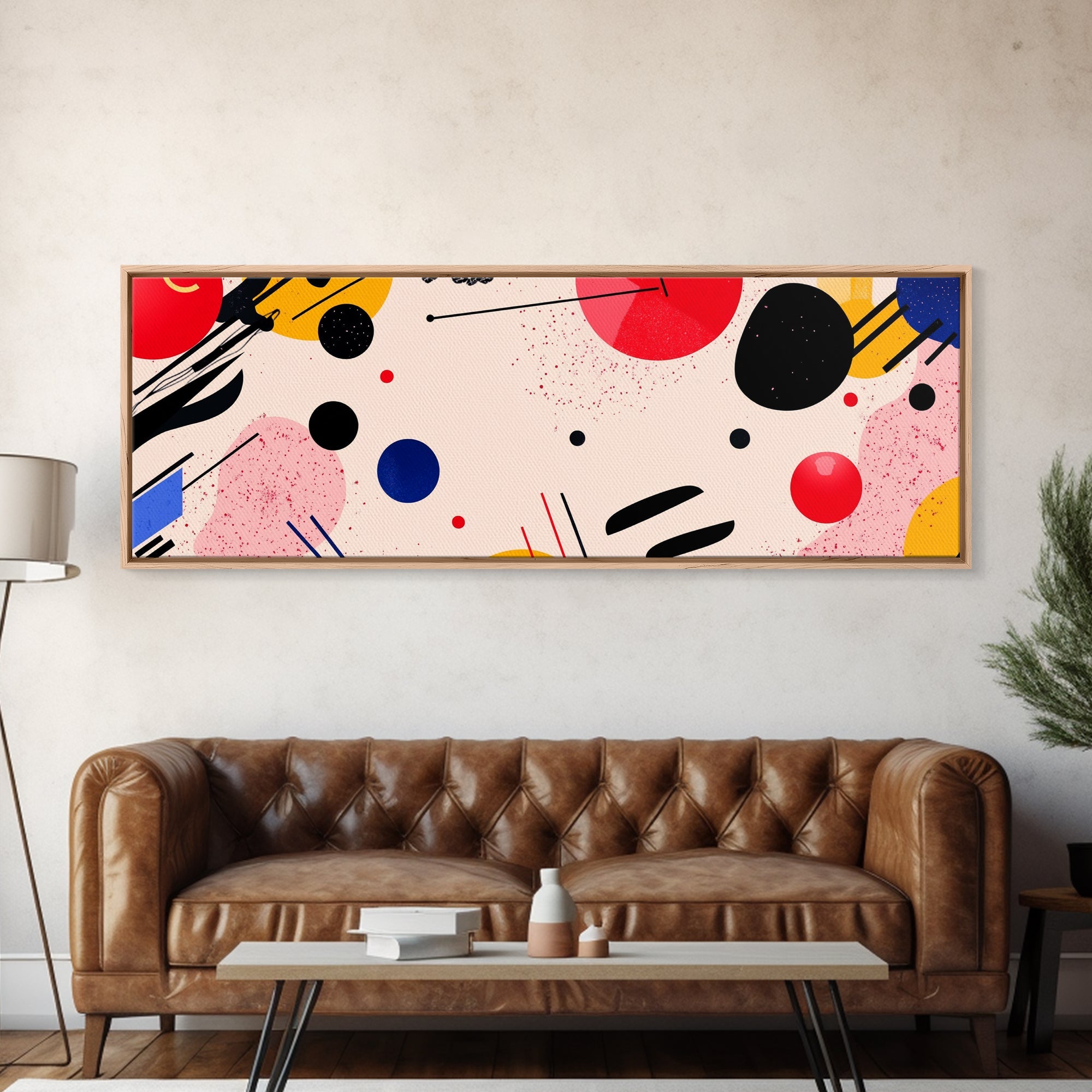 Retro 1990s Inspired Wall Art, Framed Canvas Print, Pink and Cerise Geometric Shapes, Boho Abstract Art, Modern Art / Home Decor