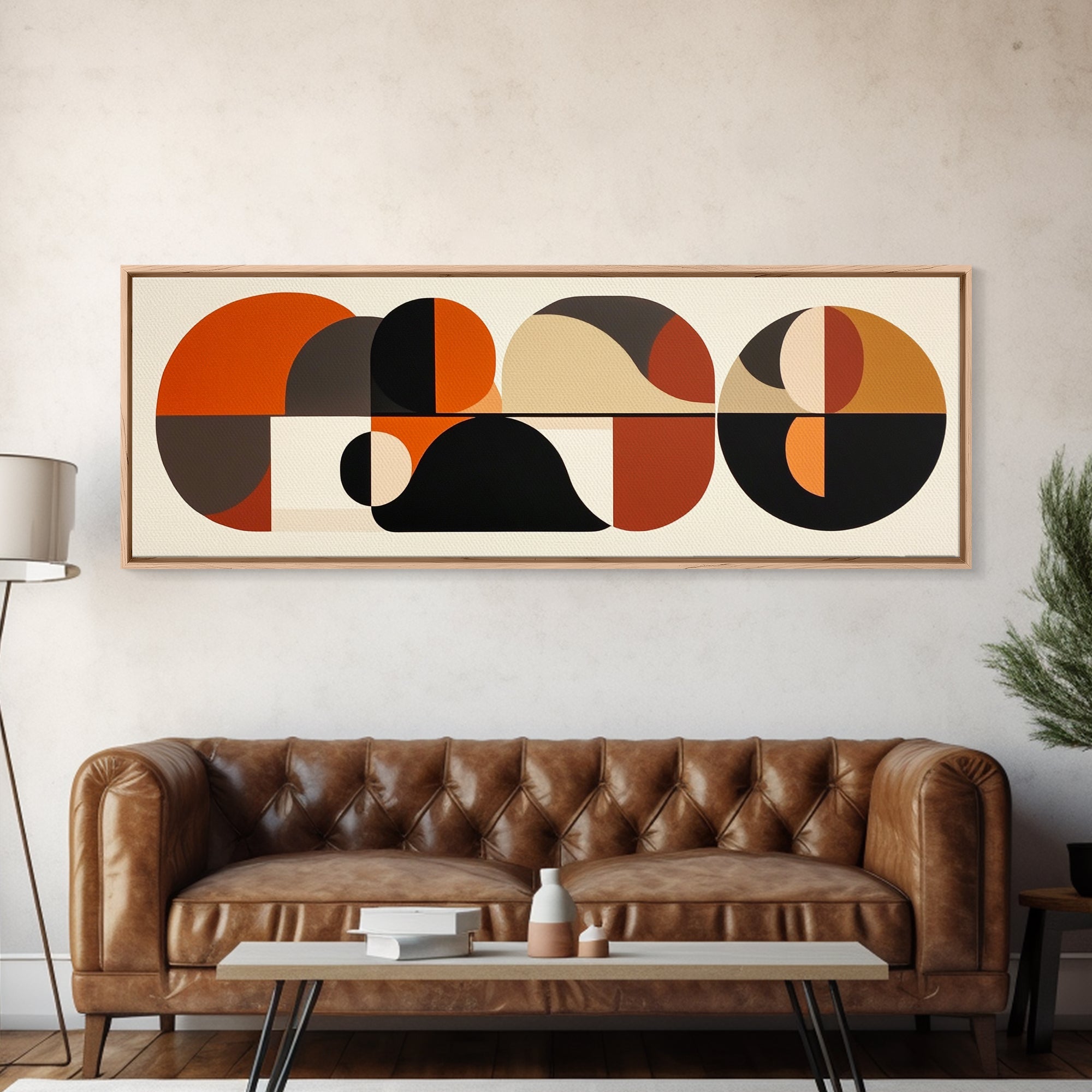 Earthy Tones MCM Style Panoramic Print, Geometric Shapes, Abstract Wall Art, Extra Wide Oversized Art
