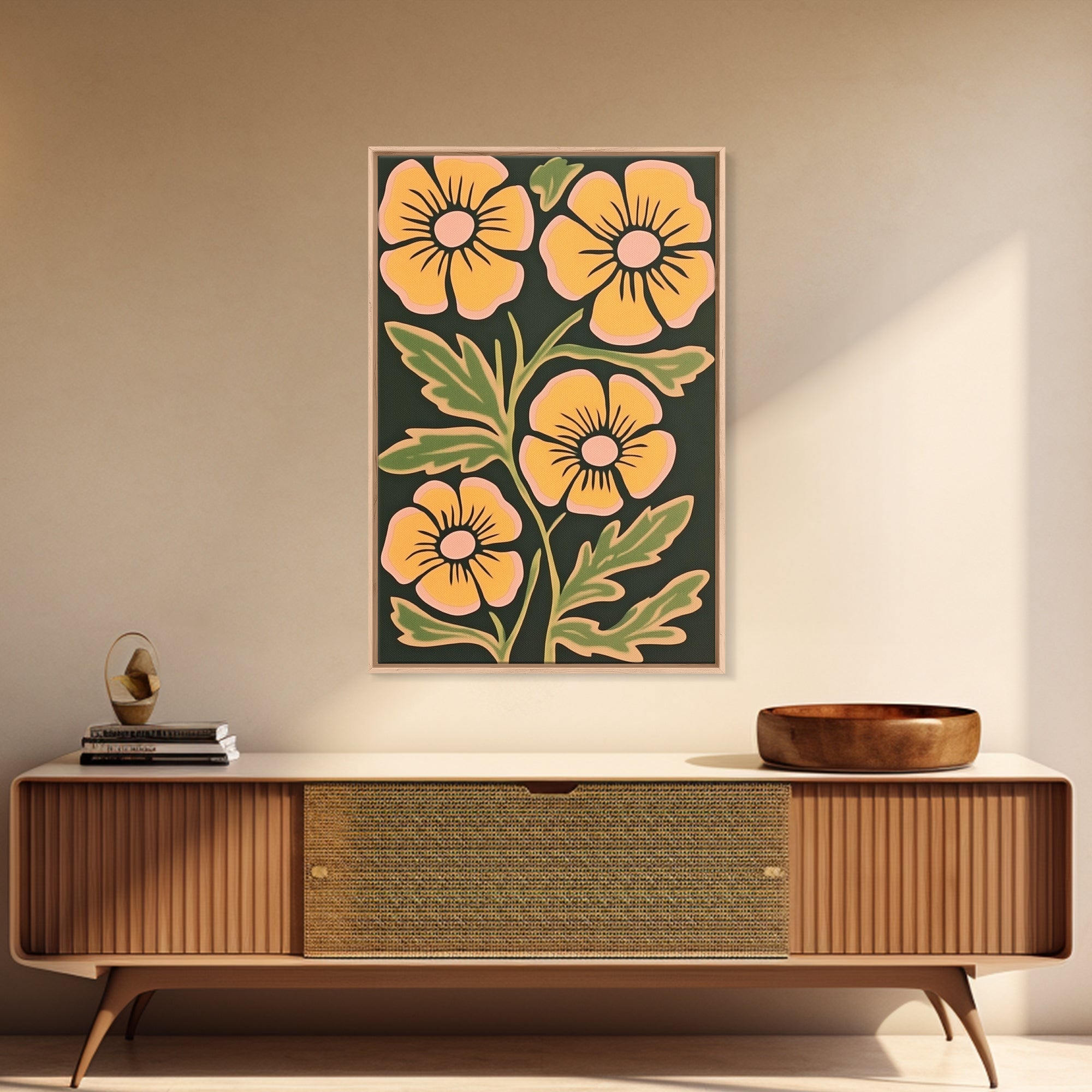 Midcentury Boho Modern Art, Abstract Floral Print, Botanical Decor, Florer Painting Wall Art, Canvas Print, Flower Art Prints, Mid Century Art