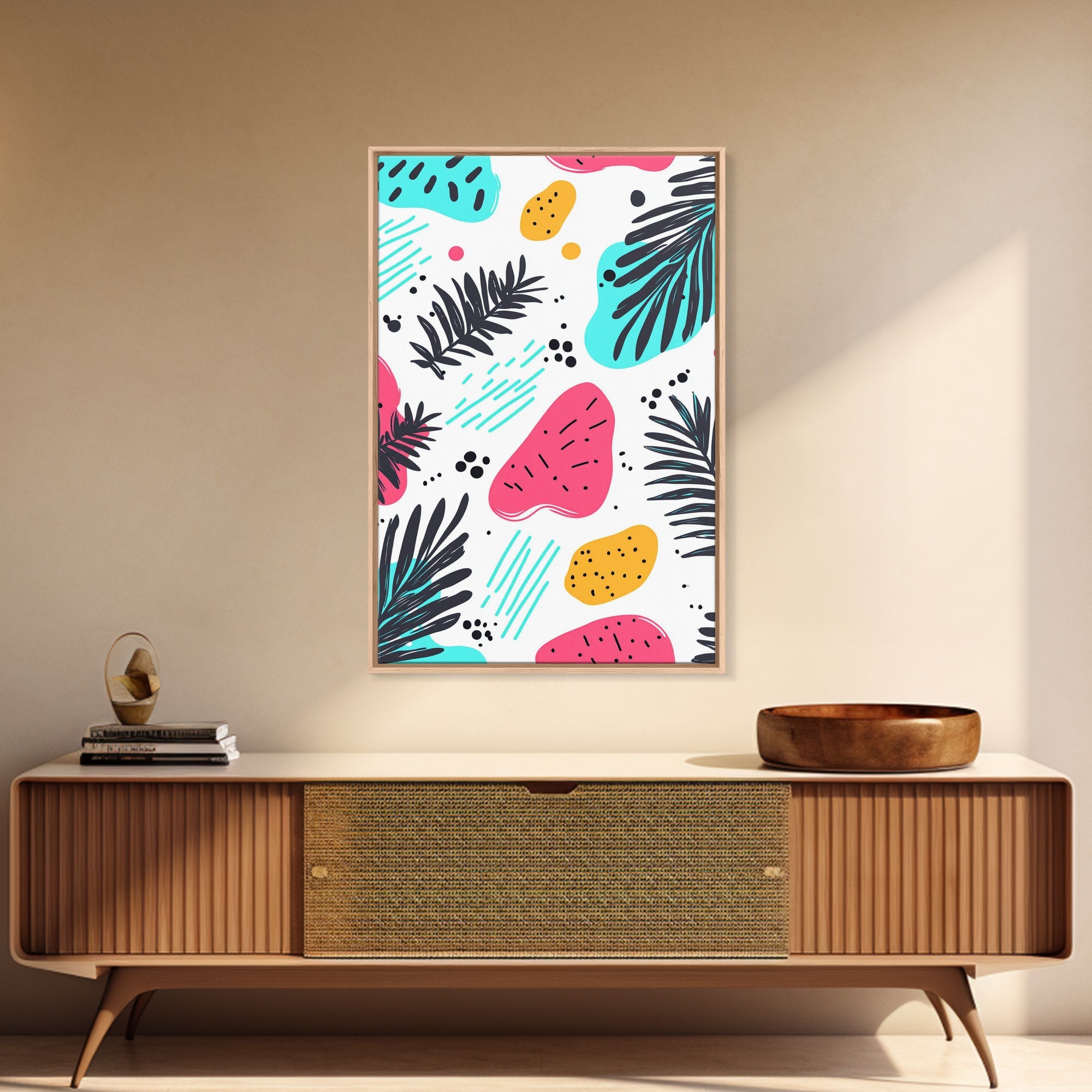 Colorful Abstract Painting Canvas Print, Retro Style Wall Art