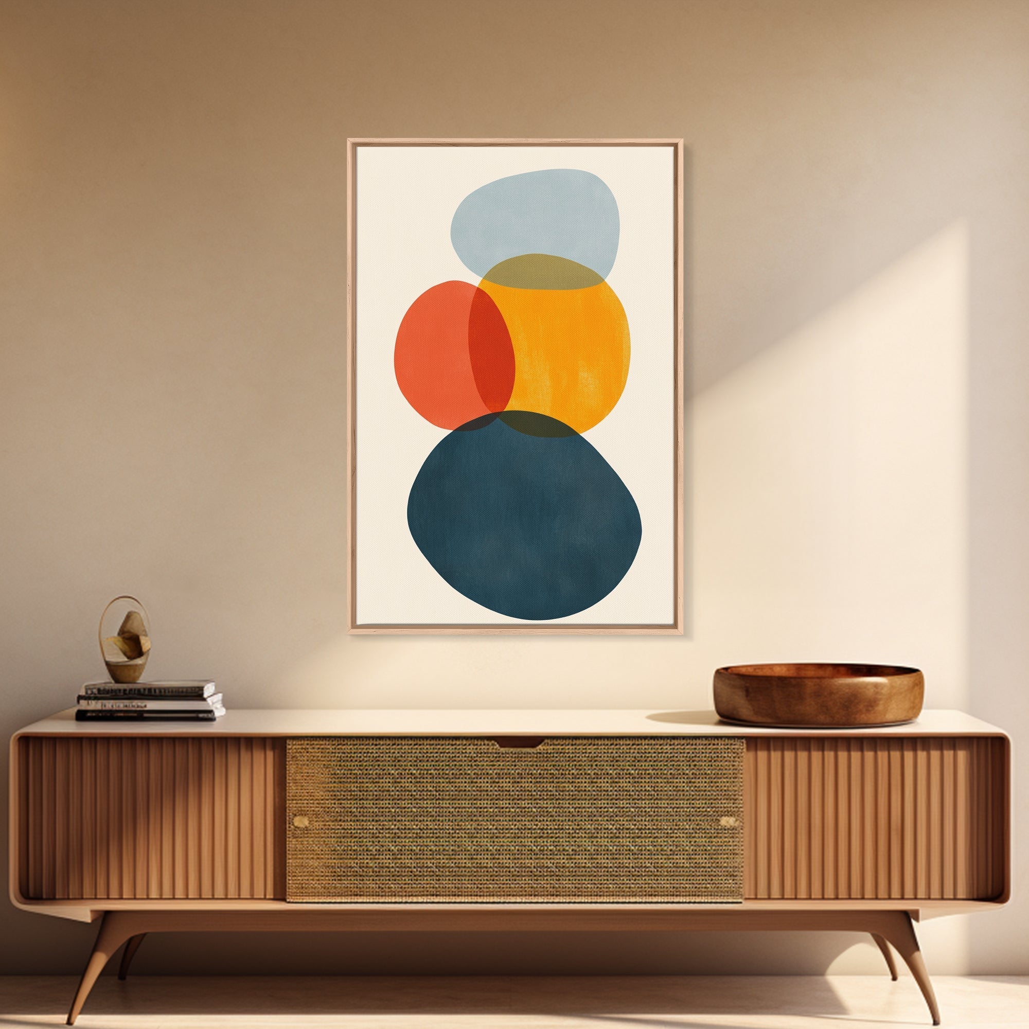 Mid Century Modern Abstract Wall Art Print, White Background Watercolor Spots On Canvas, Canvas Print, Modern Retro Living Room Art