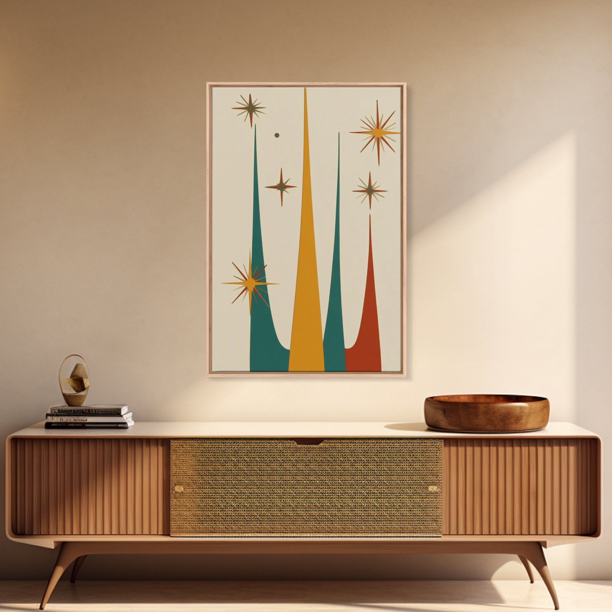 Retro Mid Century Modern Star Burst, 1950s Style Wall Art, Canvas Print, Star Burst Canvas, Retro Home Decor, Starburst Wall Art