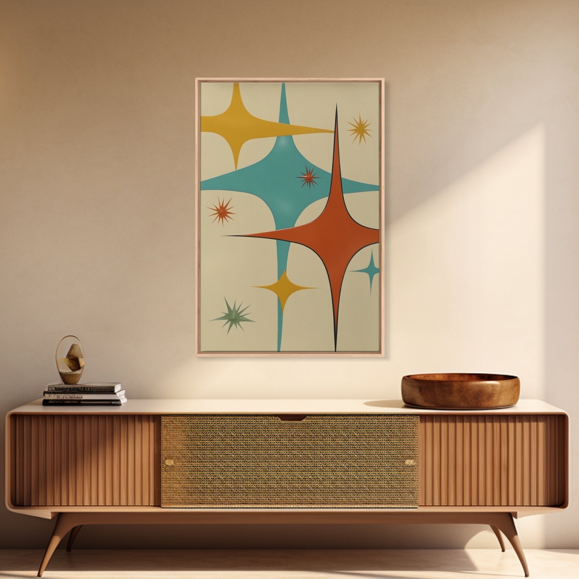 Art Deco Star Burst Canvas Print Wall Art, Retro 50s Style, Starburst, Mid-Century Modern Wall Art