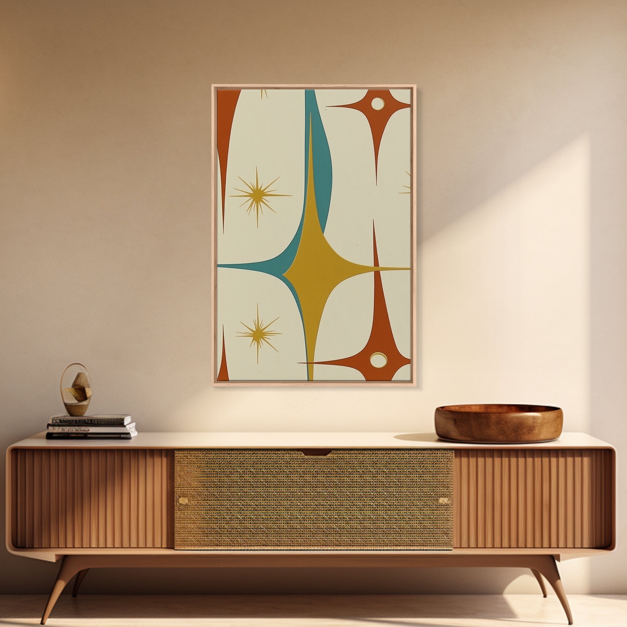 1950s Style Retro Starburst, Pastel Colors, Canvas Print, MCM Wall Art Home Decor