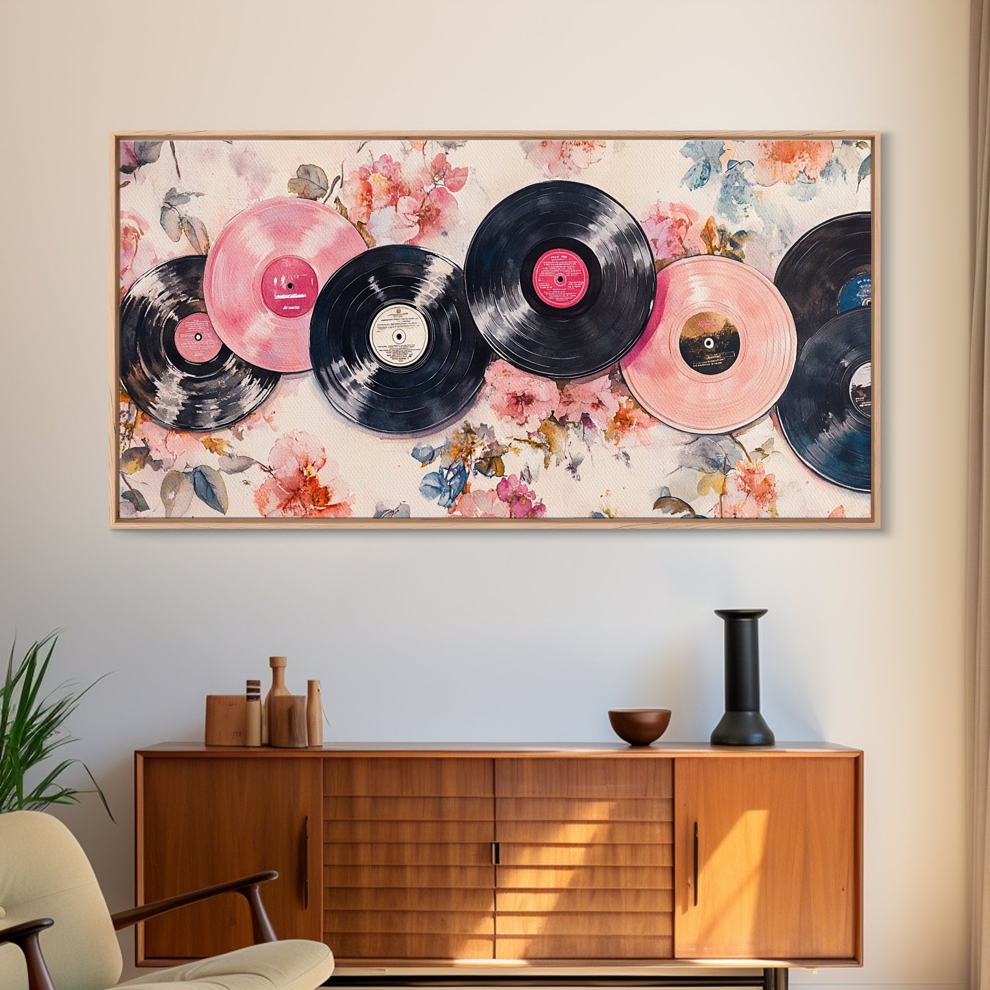 Vinyl Record Nostalgia Canvas Print Featuring Music Wall Art Retro Wall Art Pink Wall Art Moody Art Rustic Art Guest Room Living Decor