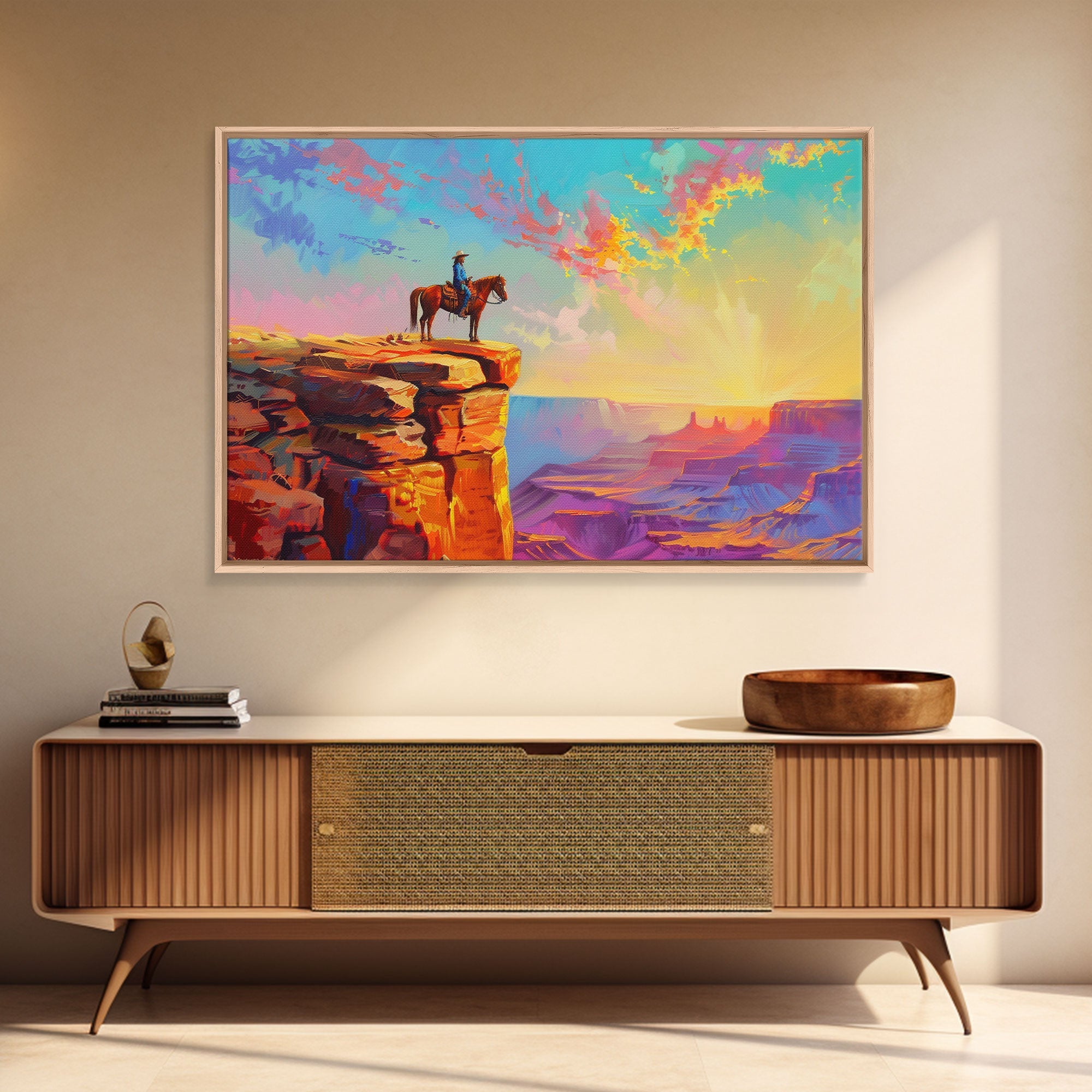 Framed Cowboy Art | 24x36 Wall Art | Equestrian Wall Decor | Western Decor | Southwestern Art | | Retro Wild West | Farmhouse Wall Art