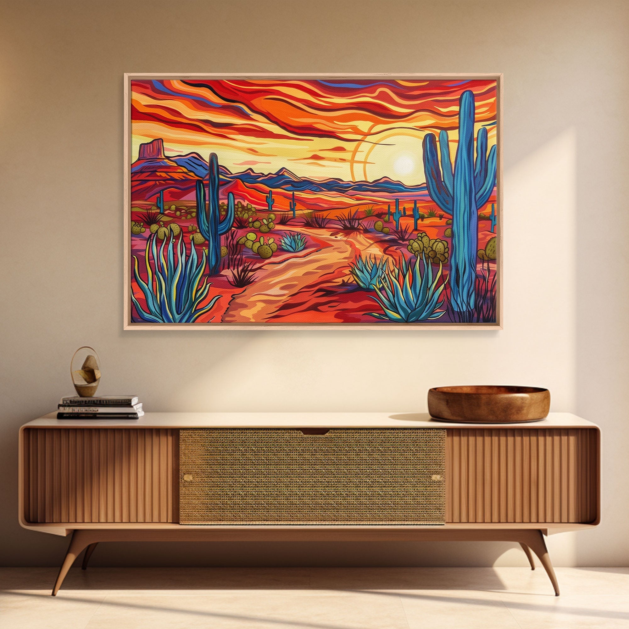 Mid Centry Modern Pop Art Style Desert Landscape Painting Canvas Print, Retro Style Wall Art, Home Decor, Desert Wall Art, Arizona Art