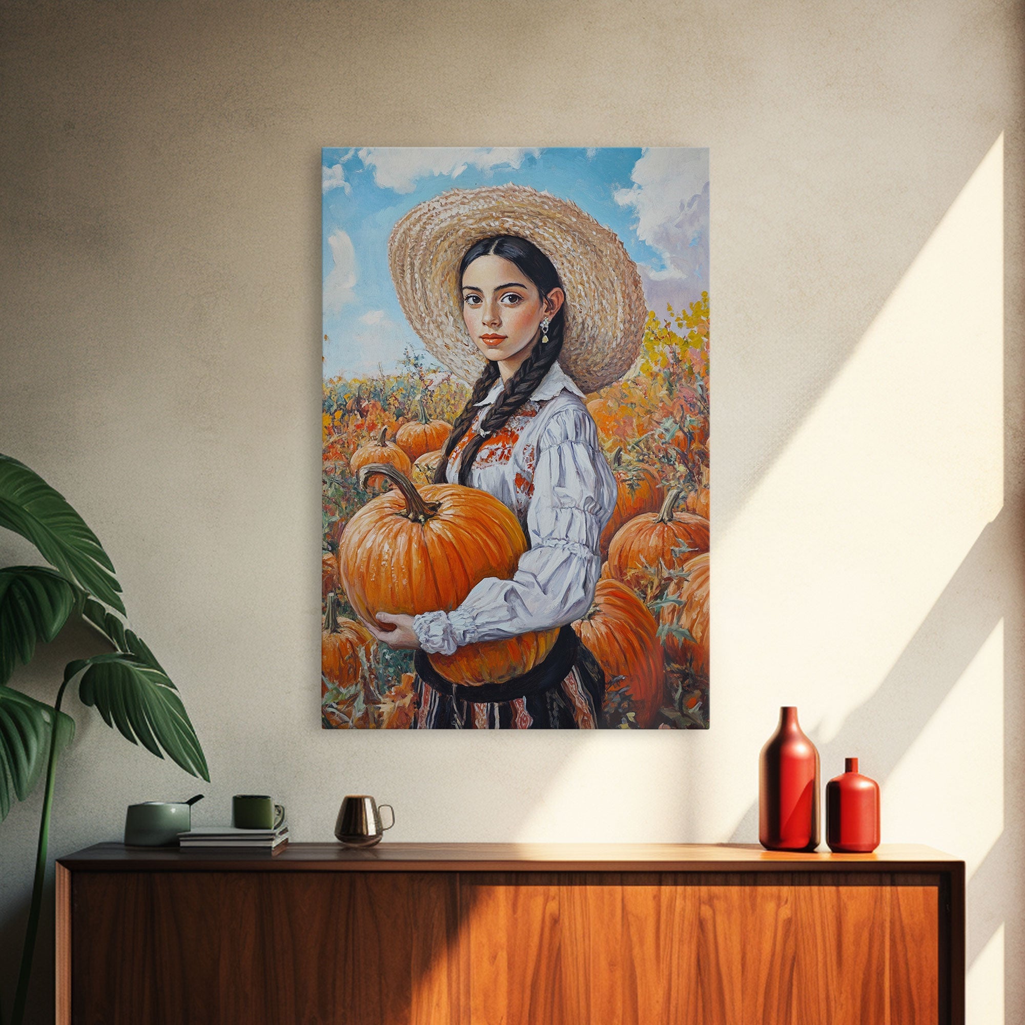 Retro Cowgirl in Pink Hat Canvas Print, Vibrant Holiday Wall Art, Christmas Decor, Christmas Wall Art, Perfect Holiday Gift, Canvas Print