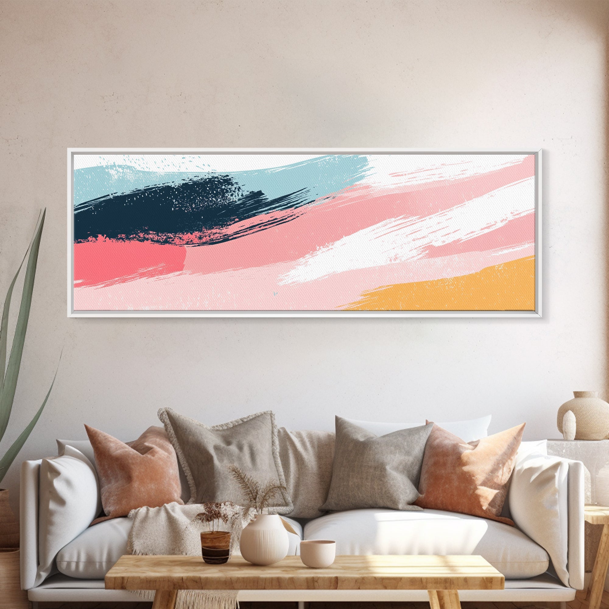 Retro 90s Inspired Wall Art, Framed Canvas Print, Pink and Cerise Swishes, Boho Abstract Art, Modern Art / Home Decor