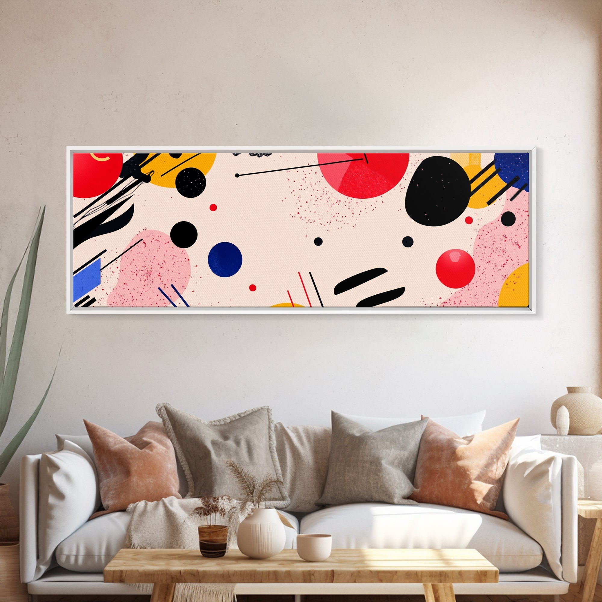 Retro 1990s Inspired Wall Art, Framed Canvas Print, Pink and Cerise Geometric Shapes, Boho Abstract Art, Modern Art / Home Decor
