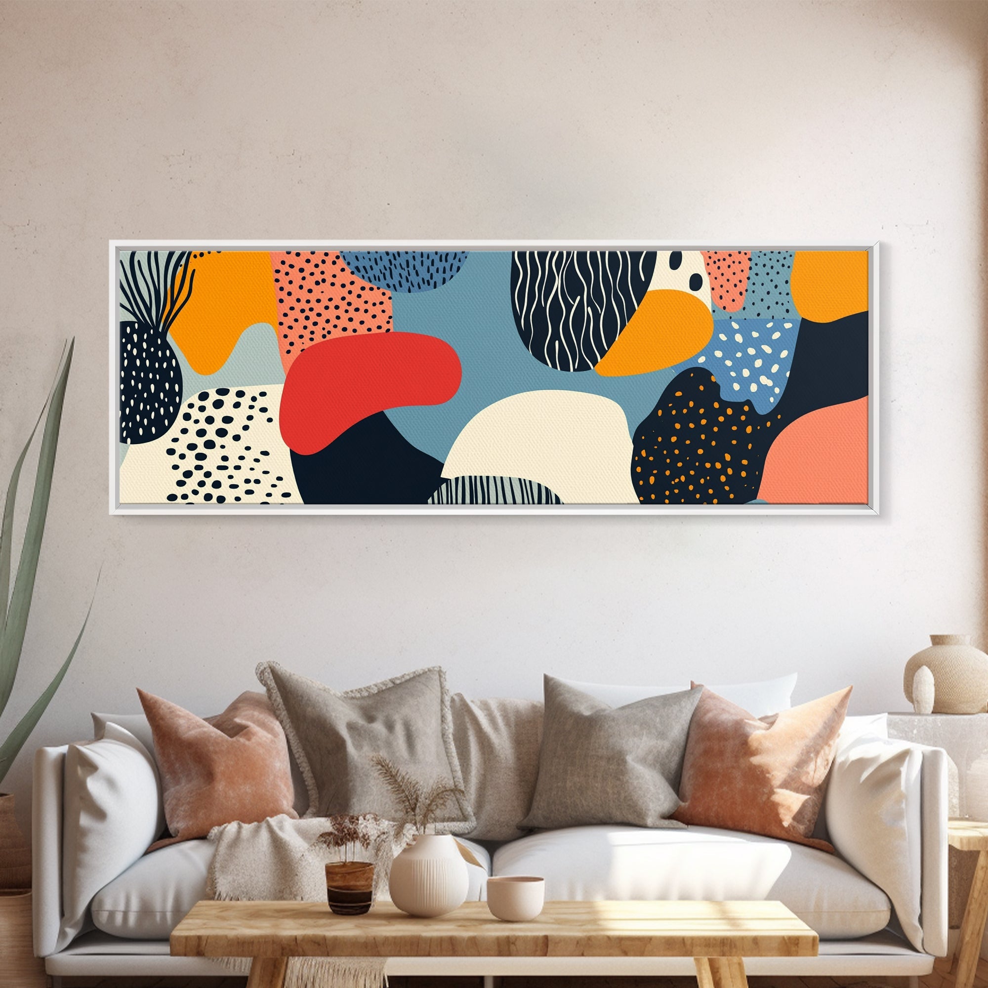 90s Style Retro Abstract Art - Framed Canvas Print - Modern Home Decor - Minimalist Wall Art - Modern Above Sofa Wall Art