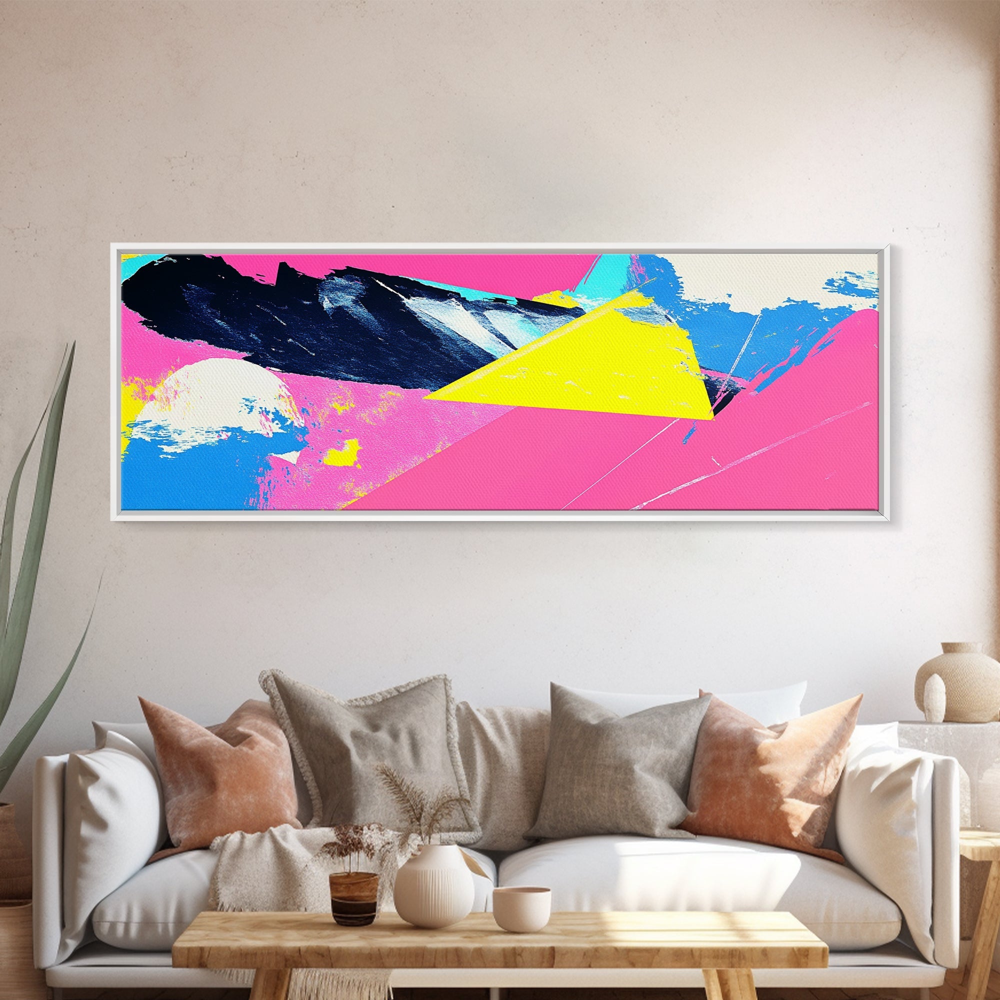 Vaporwave Abstract Wall Art, Canvas Print, Retro 80s Vibe Home Decor, Pink and Turquoise Wall Art, Oversized Art
