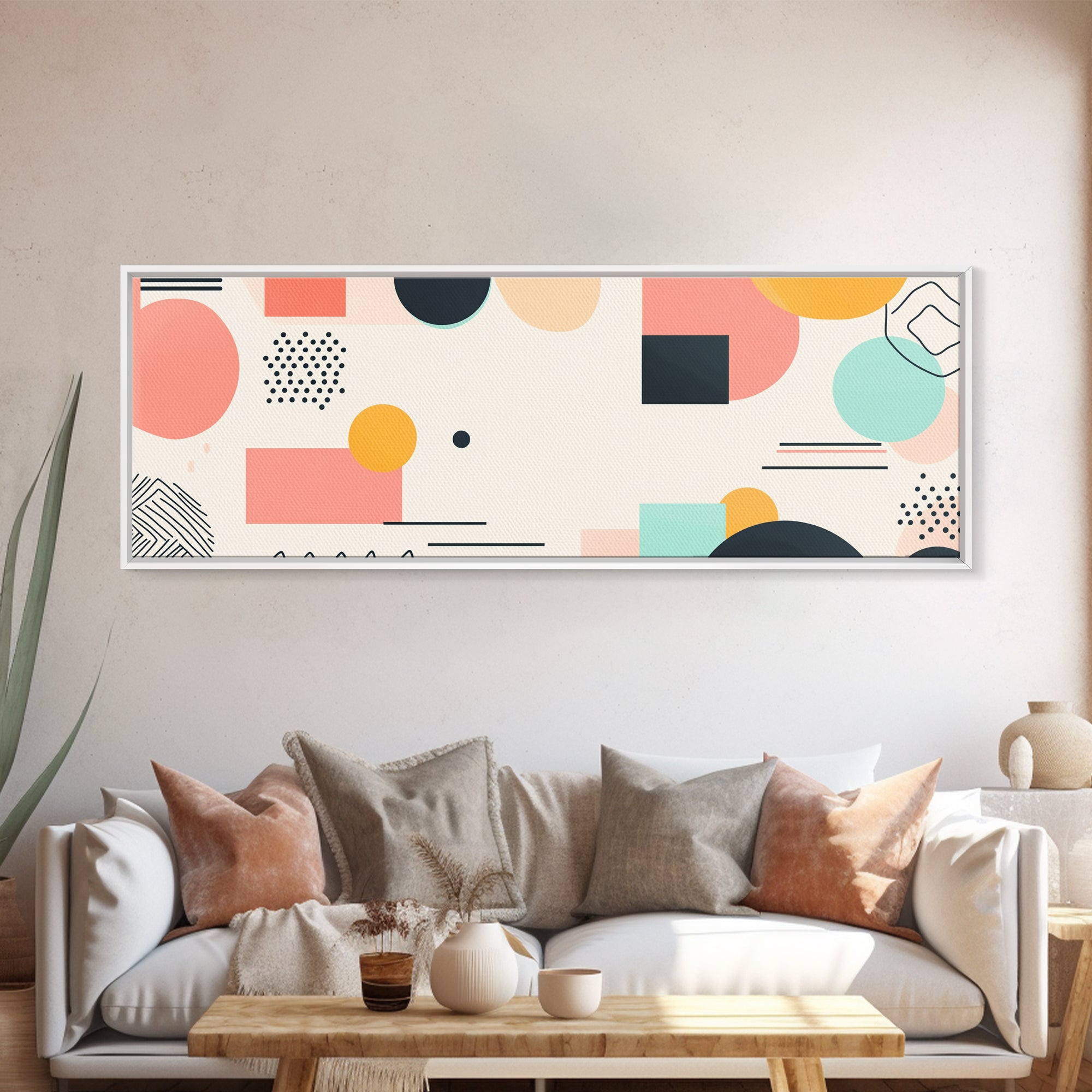 Geometric Abstract Art, Wood Framed Canvas, Canvas Art, Retro 90s Vibes Abstract Home Decor